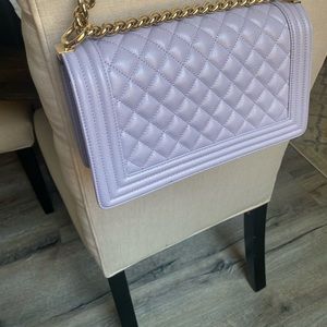 21k Violet Caviar Quilted Medium Boy Chanel Bag